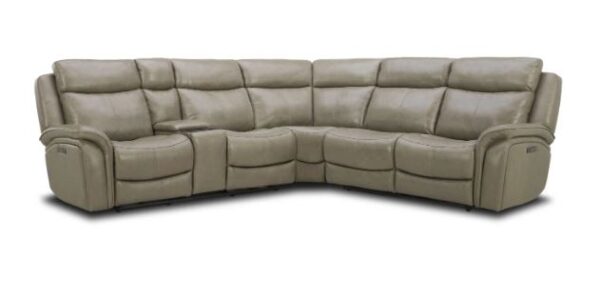 Grant 6 Piece Power Leather Sectional In Cobblestone