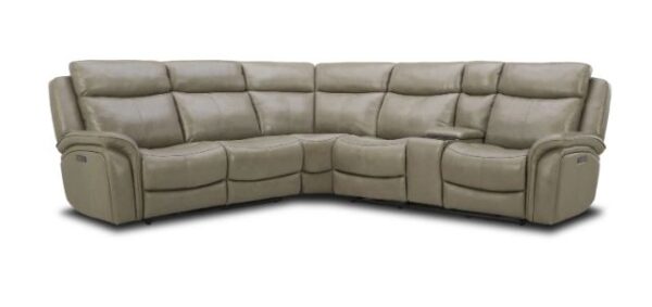 Grant 6 Piece Power Leather Sectional In Cobblestone - Image 2