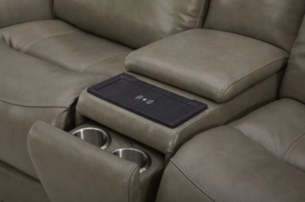 Grant 6 Piece Power Leather Sectional In Cobblestone - Image 9