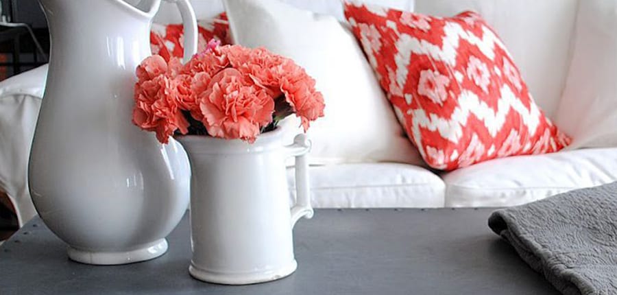Bright Accent Color with Pillow and Flowers